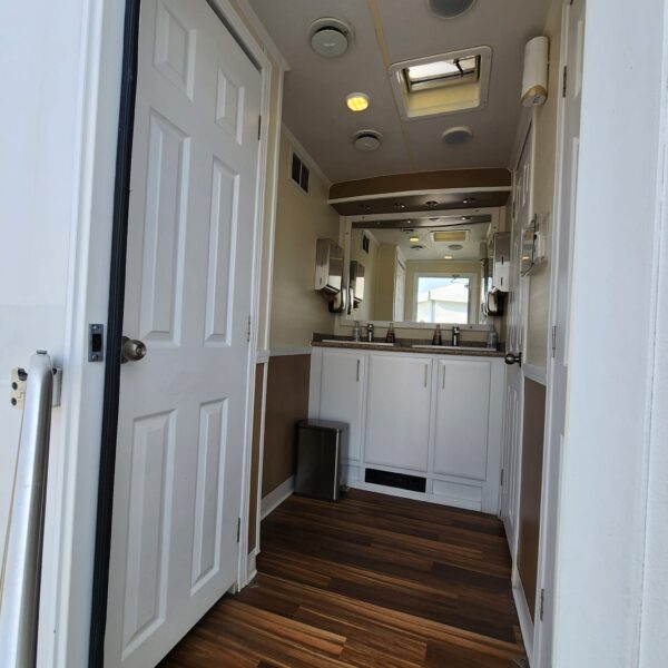 Inside a Six Station Trailer Washroom